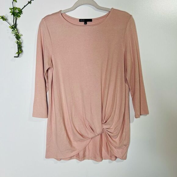 Gibson Pale Pink 3/4 Sleeve Twist Knot Front Soft Shirt Top - Picture 1 of 7